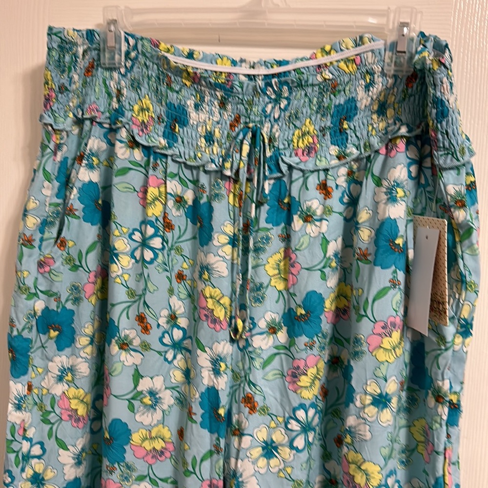 Bebop pants palazzo style rayon casual floral printed blue lounge, New XL, 2X - Picture 2 of 11